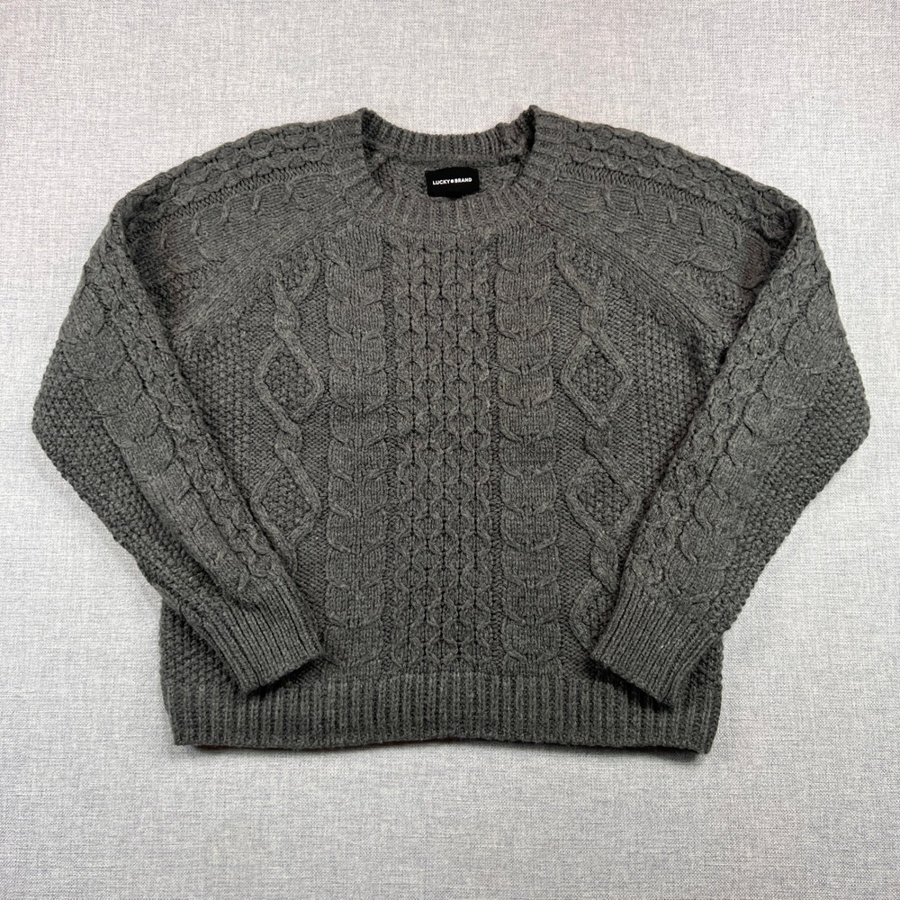 Lucky Brand Fisherman Cable Knit Crewneck Sweater Men Medium Gray Cottage